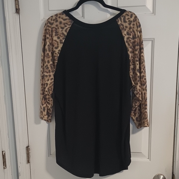 Torrid Black Top with Leopard Print Sleeves - Picture 5 of 5